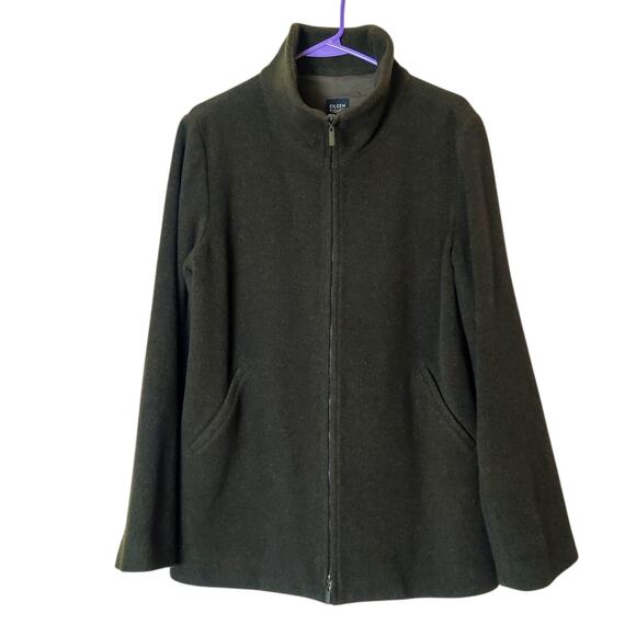 Eileen Fisher 100% Italian Wool Olive Green Full Zip Trench Car Coat Small Flaws - Picture 1 of 16